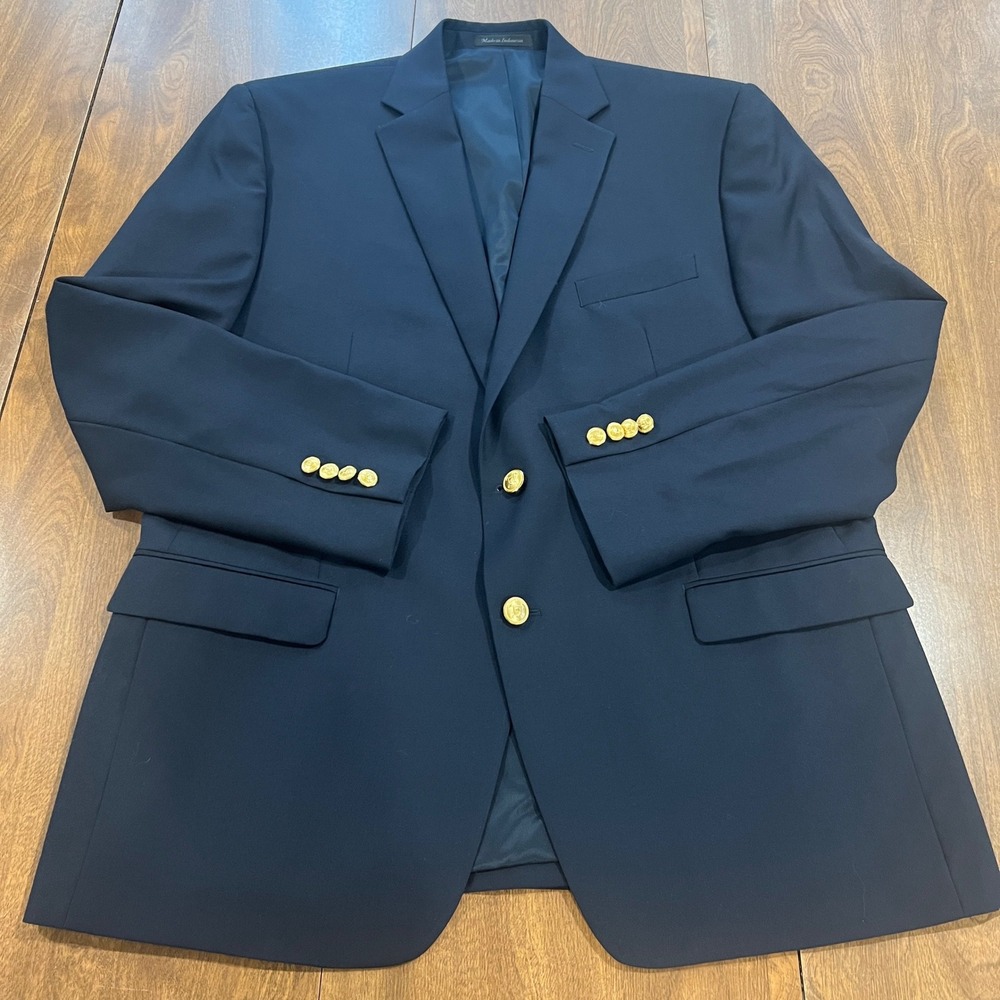 Lauren Ralph Lauren Mens 44R Navy Blue 100% Wool Gold Button Blazer Sport Coat